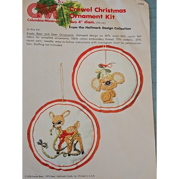 Crewel Christmas Koala Bear & Deer Ornaments #7944 Hallmark Cross Stitch Vintage - Picture 9 of 10
